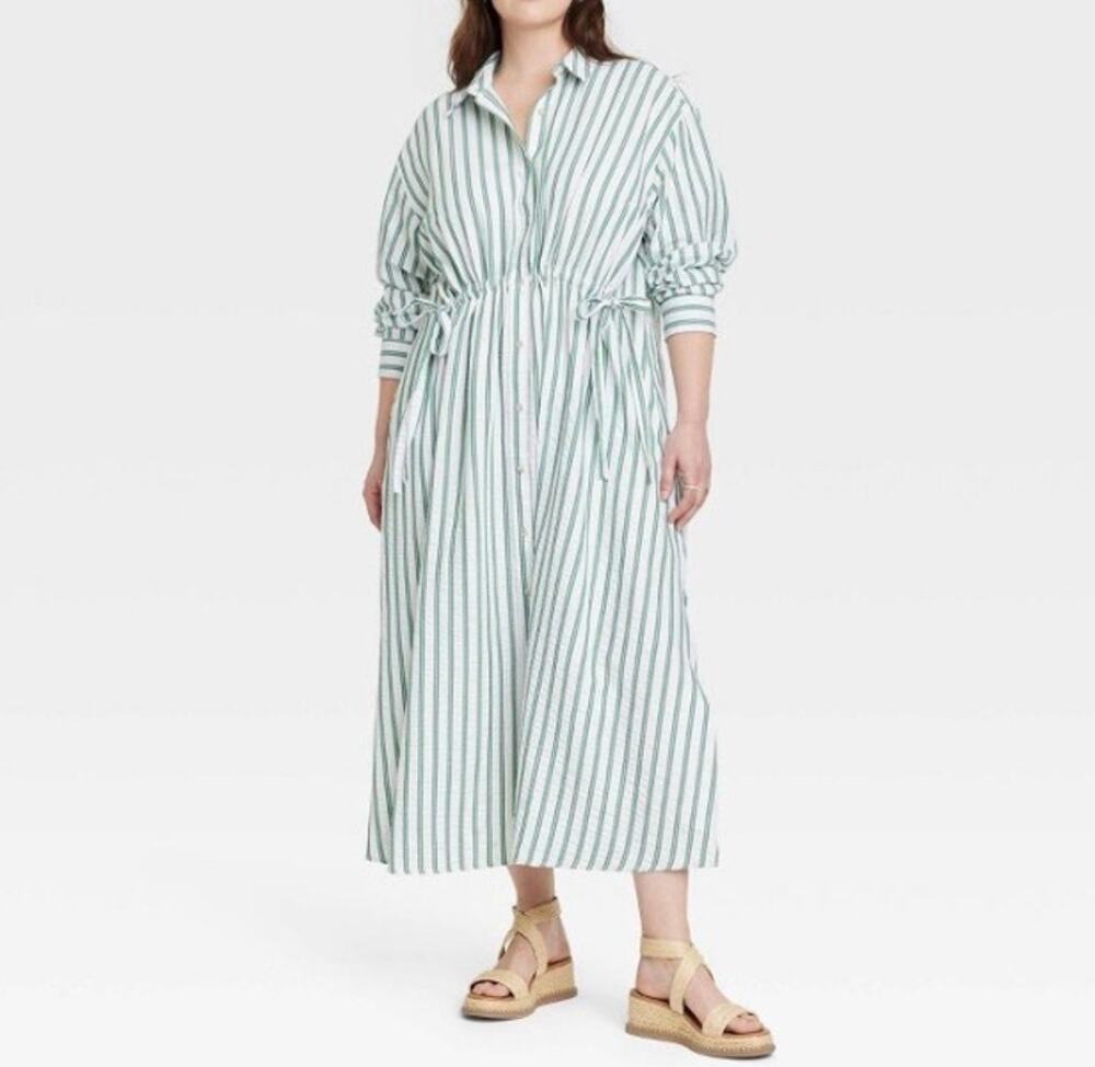 Universal Thread Sz XXL Long Sleeve Cinch Waist Striped Maxi Shirt Dress